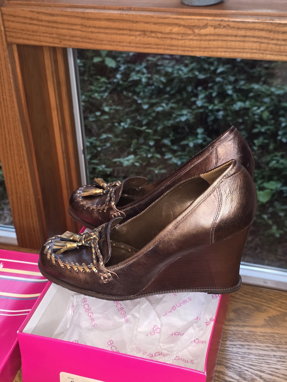 BCBGeneration Bronze Brown Leather Loafers, Vintage New Old Stock. Sz 9 - Picture 3 of 9